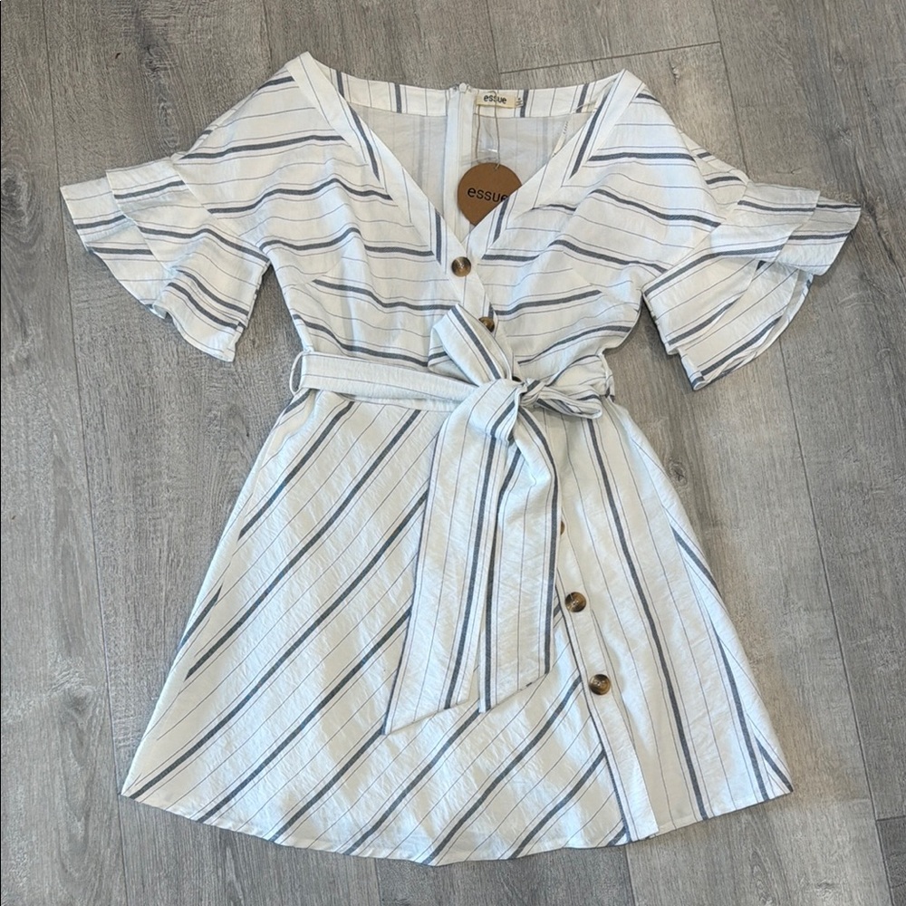 Blue and White Striped Dress with Belt
